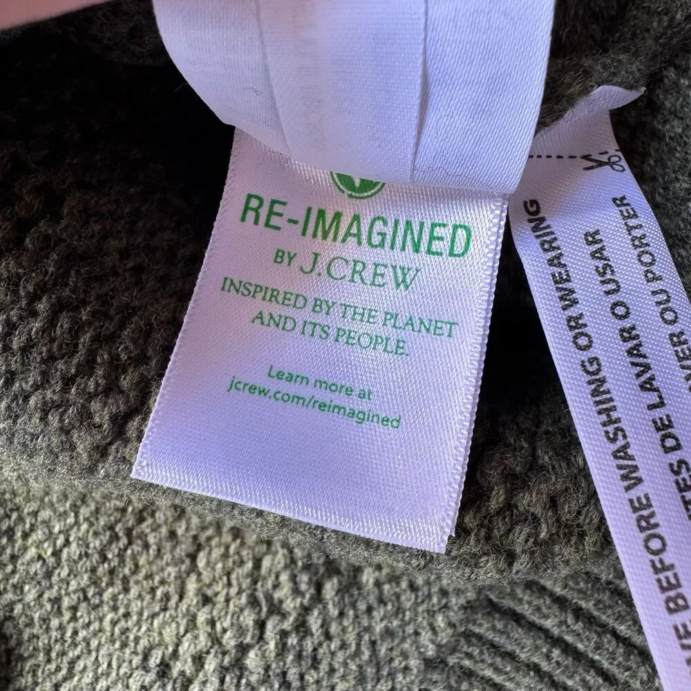 J Crew Re-Imagined Green Chunky Cotton Knit Crewneck Sweater